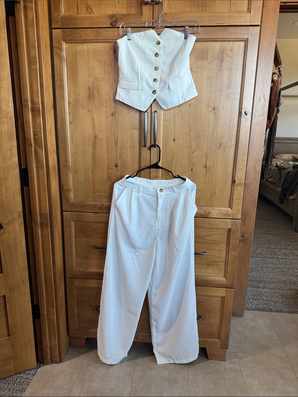 HYFVE White High-Waist Wide-Leg Pants Set with Buttoned Tube Top